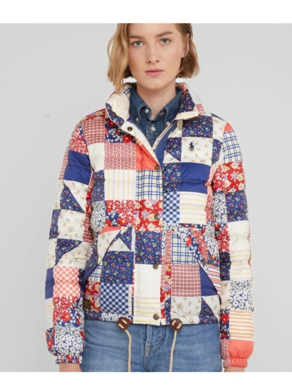 EUC Polo Ralph Lauren Patchwork Quilted Down Jacket Women's Small